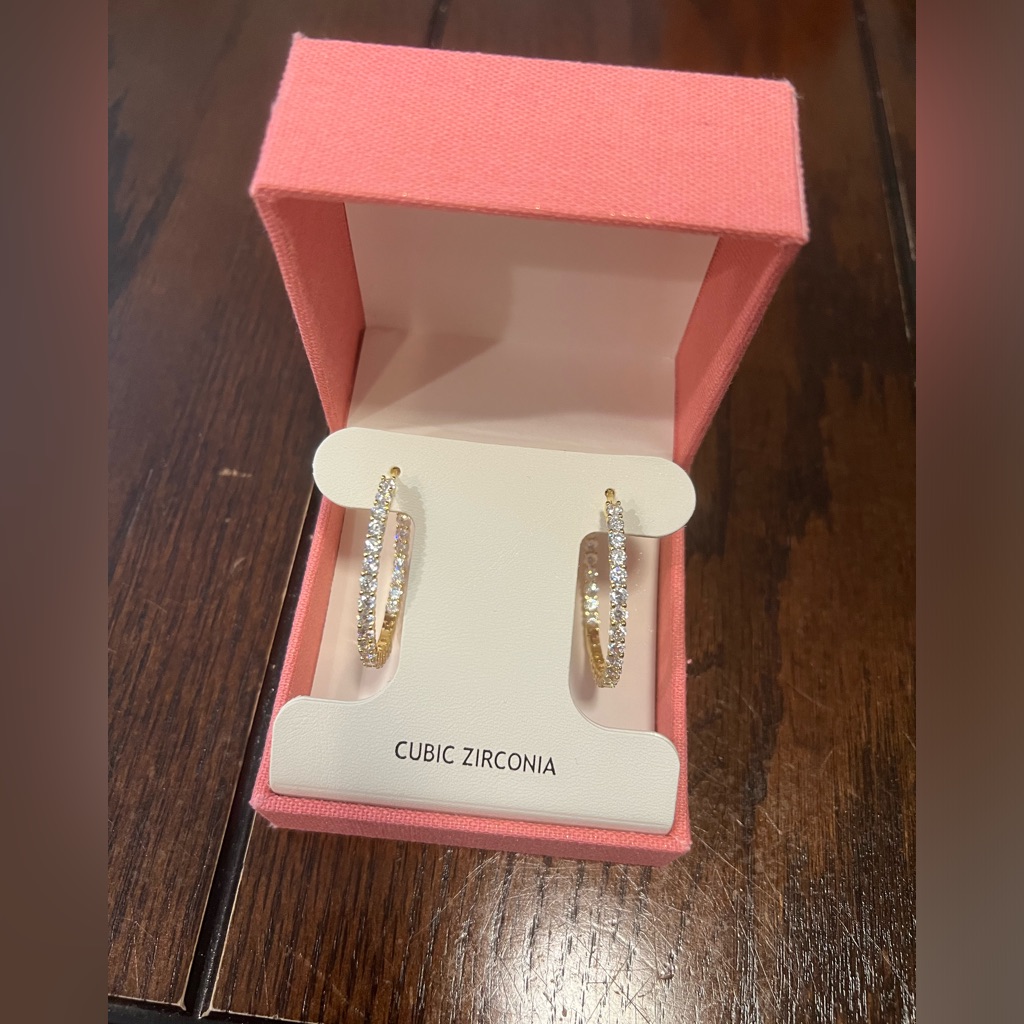 Rachel Ashwell Women’s Gold Tone Cubic Zirconia Hoop Pierced Earrings